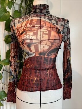 Jean Paul Gaultier F/W 1997 “Fight Racism” Portrait Slogan Mesh Turtleneck
